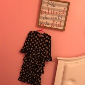 Black with tan polka dots ruffled dress
